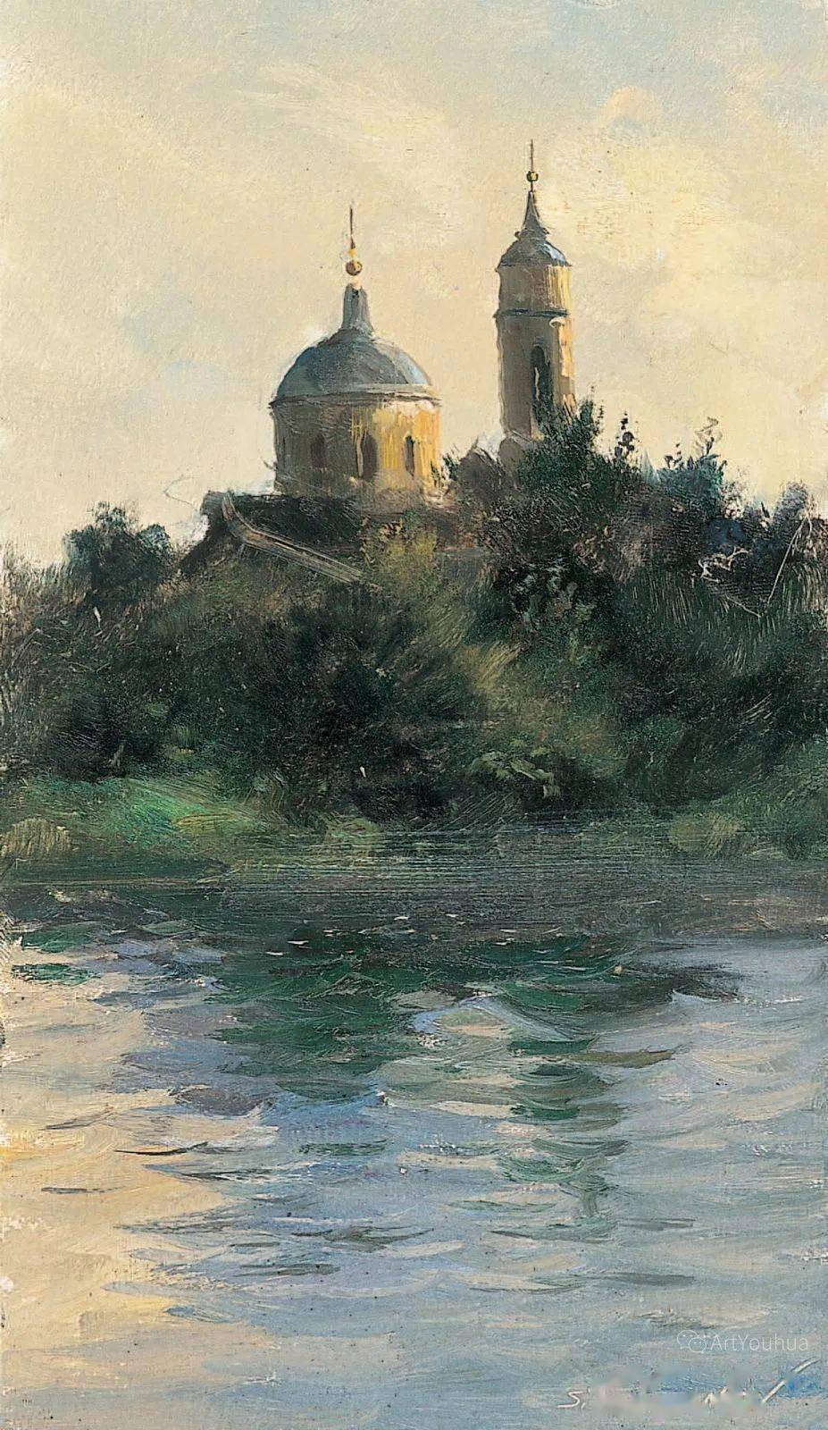 长竖构图风景油画,俄罗斯画家谢尔盖·图图诺夫作品