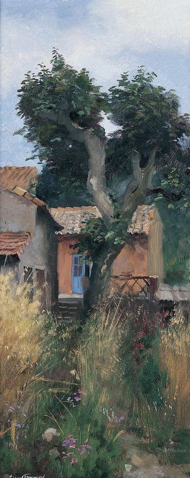 长竖构图风景油画俄罗斯画家谢尔盖图图诺夫作品