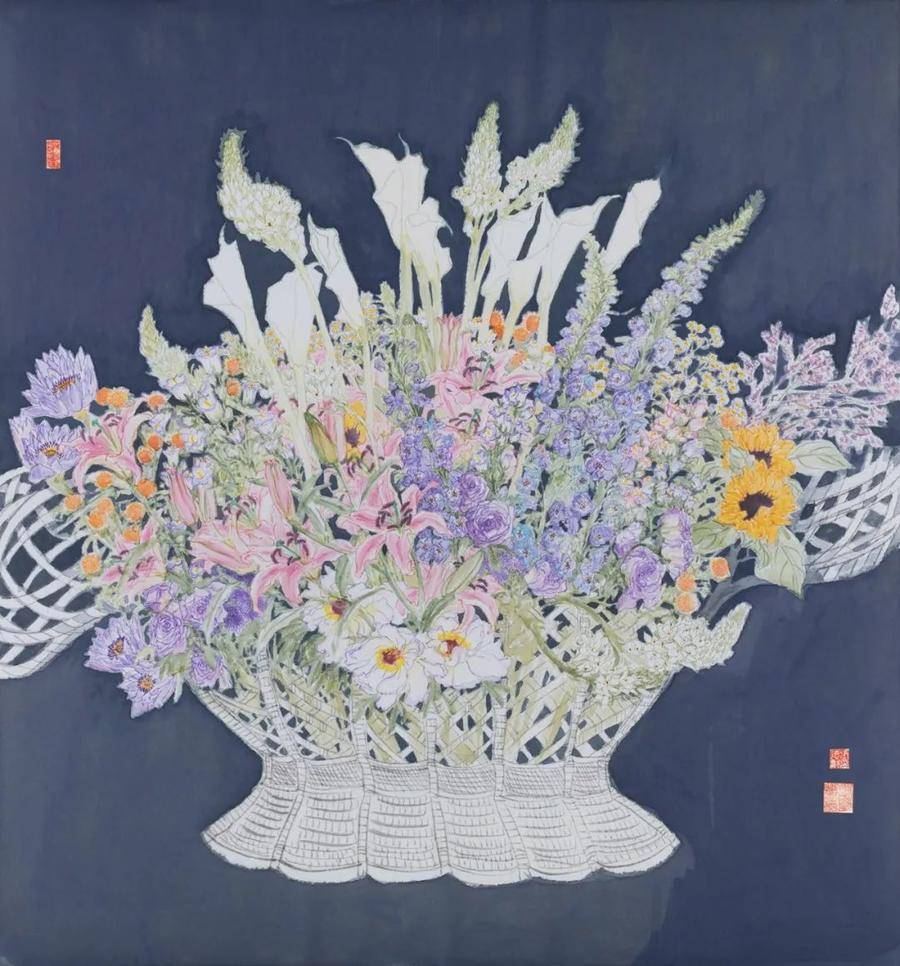 150cmx162cm 国画 2021《飞燕思乡》 69cmx148cm 国画 2021《腊梅迎春