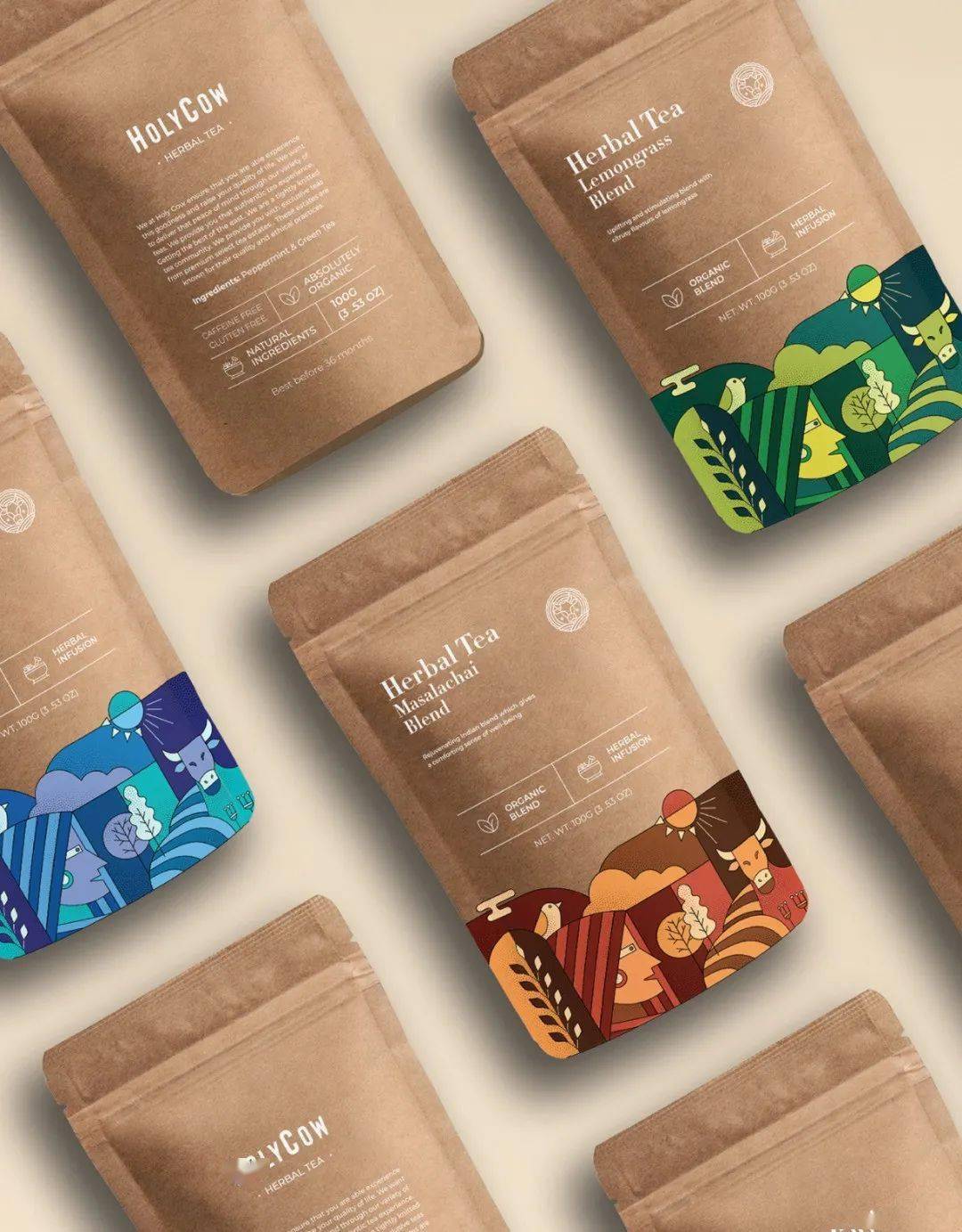 当牛皮纸遇见扁平化插画设计简装茶包装设计