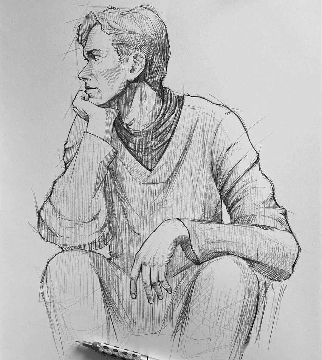 自动铅笔画的人物肖像和动物素描精彩干净