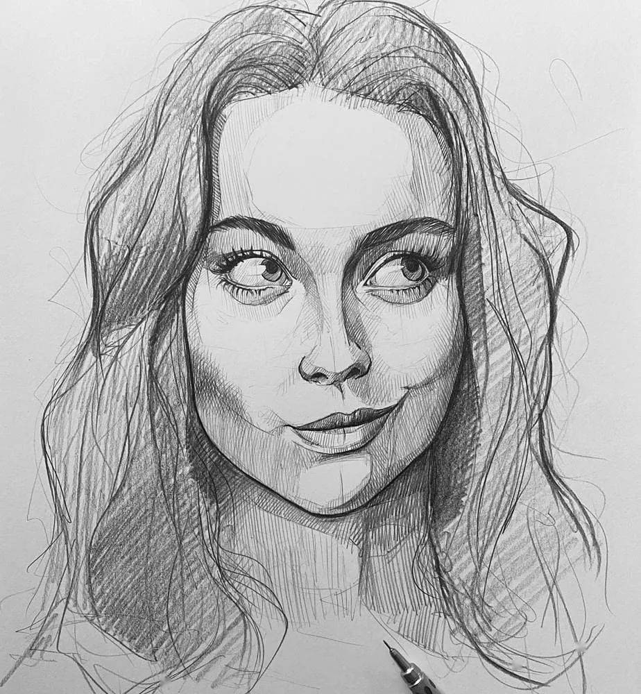 自动铅笔画的人物肖像和动物素描精彩干净