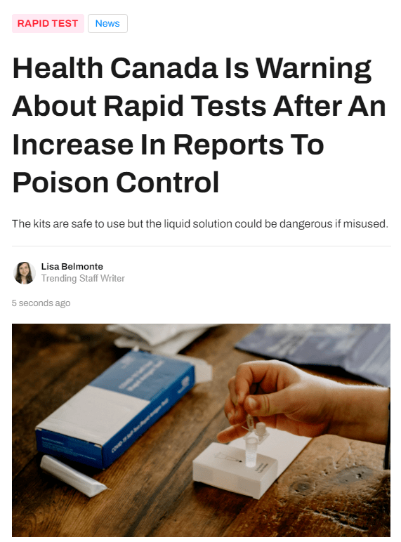 突发！加拿大卫生局发现50例新冠自测盒中毒事件！