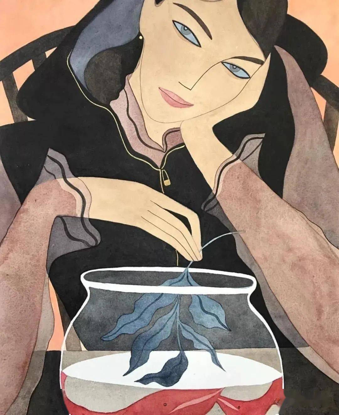 性感慵懒的莫兰迪色系插画