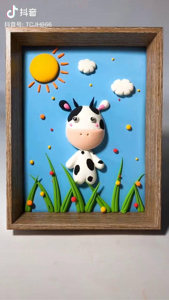牛主题儿童粘土画图片