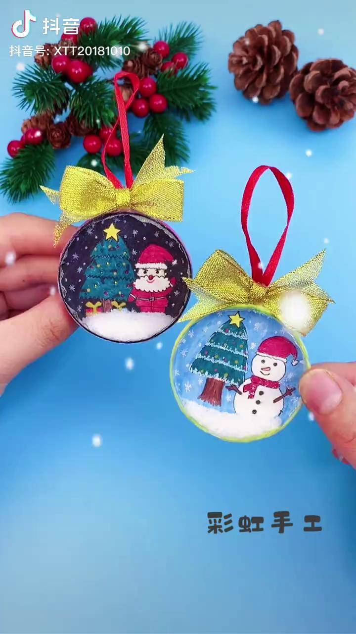 用纸杯底子做的圣诞节流沙挂饰是不是简单又好看创意手工圣诞节手工萌