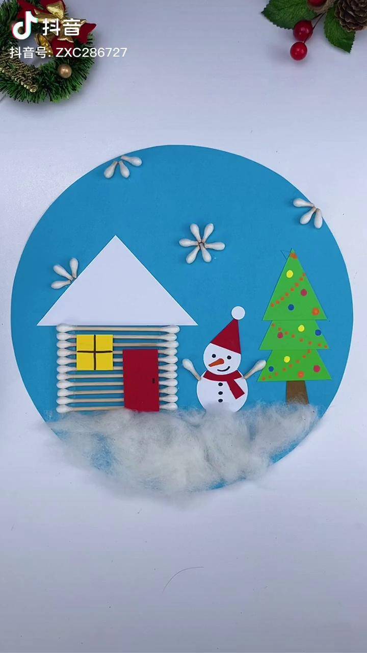 用棉签和卡纸做简单又漂亮的圣诞创意画幼儿园手工亲子手工圣诞节手工