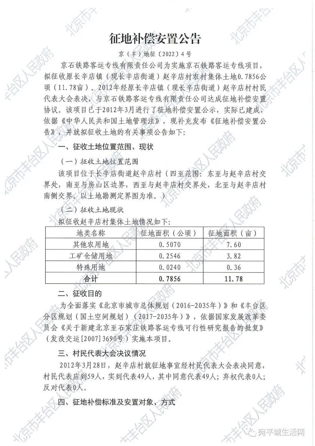 长辛店,东河沿,张郭庄,赵辛店4个村的征地范围及补偿标准