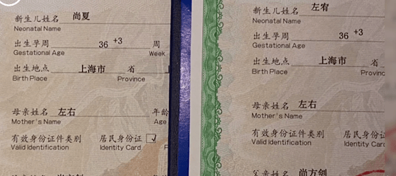 有出生证明在此"上下左右"合在一起(谐音)就是因为小哥俩的名字