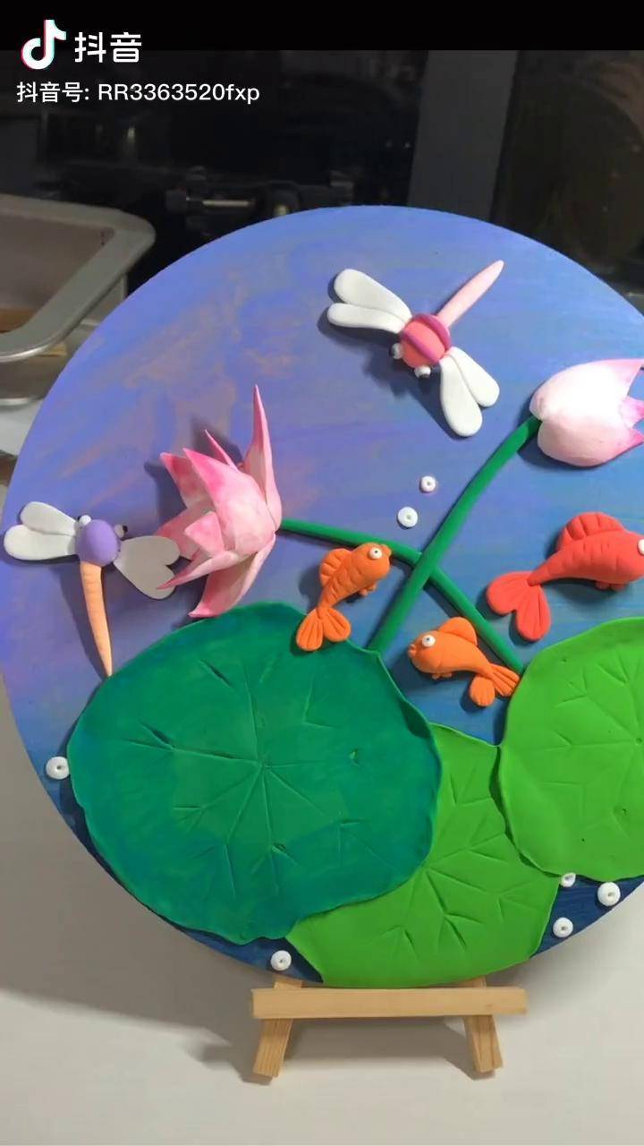 怀念夏日的味道粘土手工荷花粘土浮雕画超轻粘土