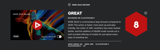 评测|《WWE2K22》IGN8分 进步巨大、节奏更快且易上手