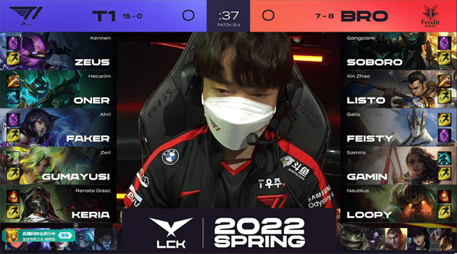 锁定|LOL-LCK：Zeus蛮王三次单杀上路通关，T1 2-0 BRO锁定常规赛头名