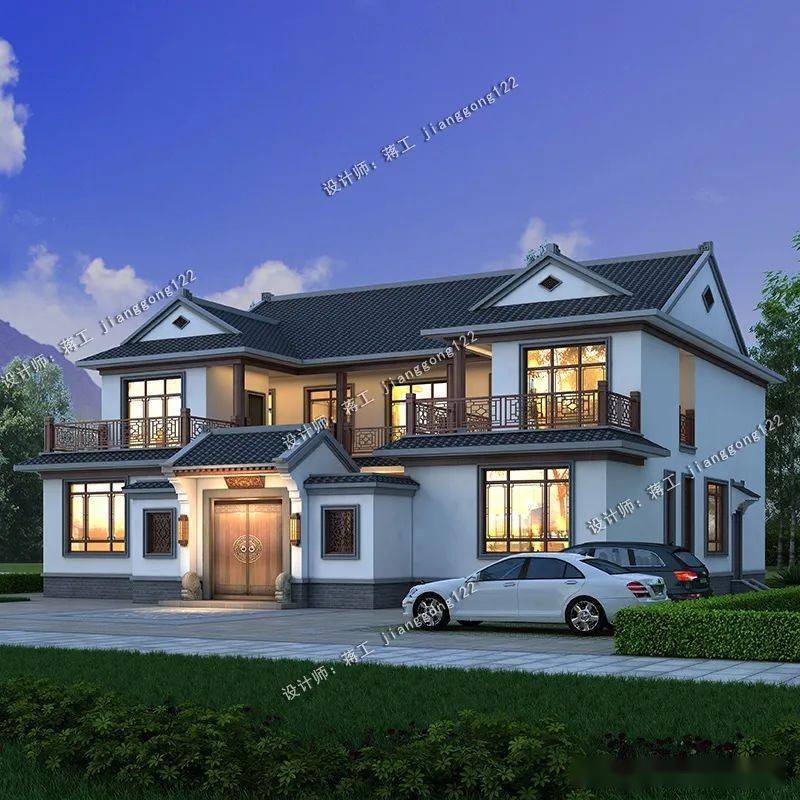 3款新中式三合院一栋房子一个院落农村建房最合算不过了