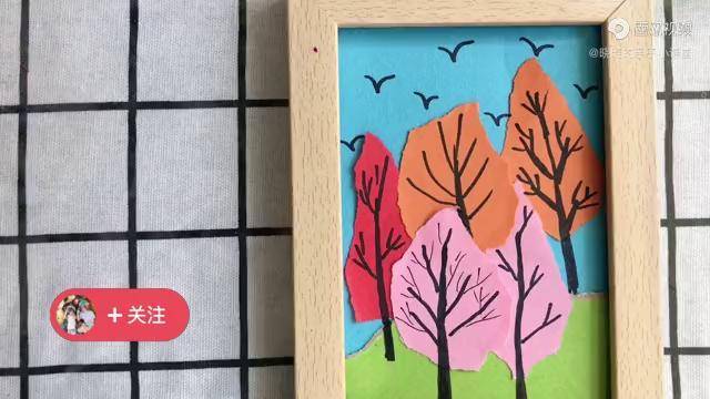 秋天的树撕纸贴画图片