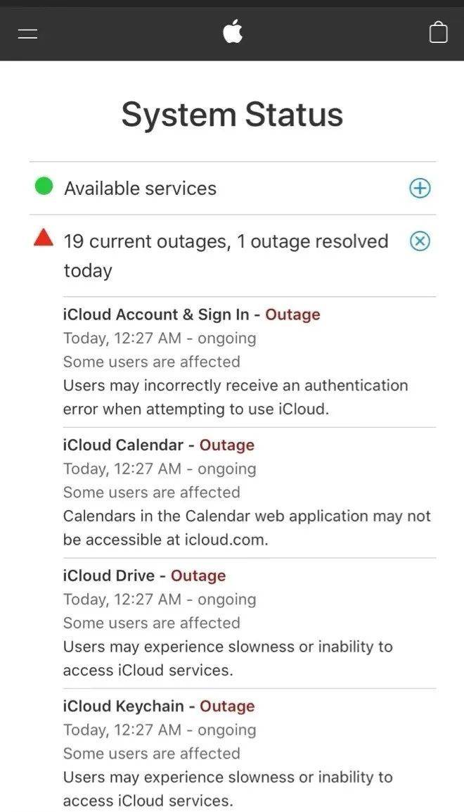 苹果|又崩了？苹果发生大规模网络故障：多项服务受影响，目前已恢复
