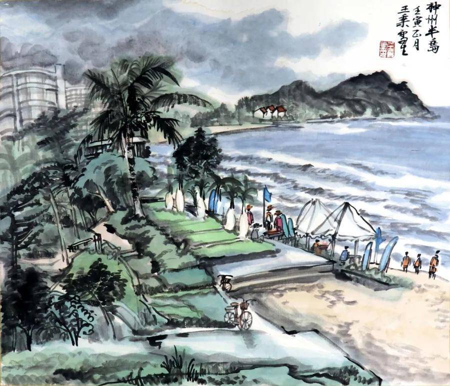 美丽的海南岛绘画作品图片