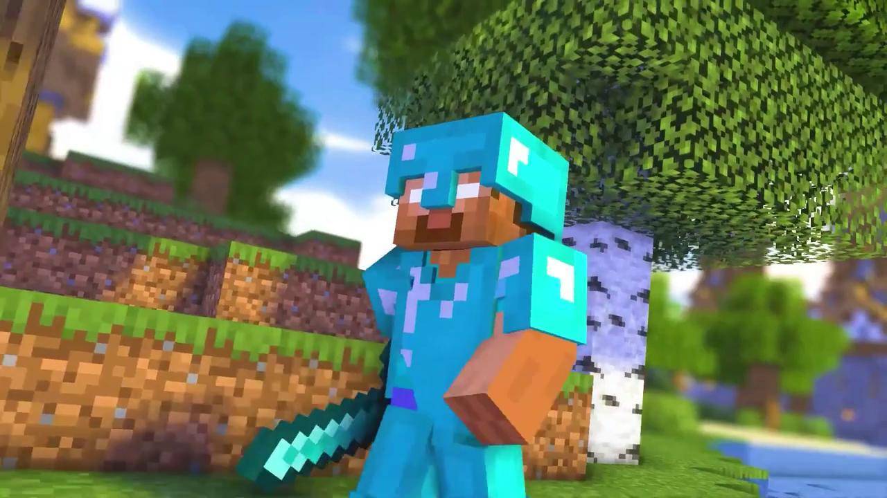 mc动画钻石铠甲him在河流中划船