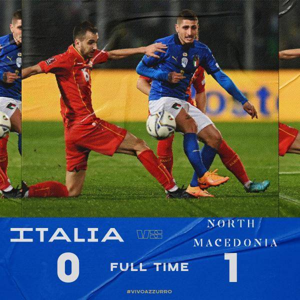 意大利|世预赛意大利0:1北马其顿 连续两届无缘世界杯