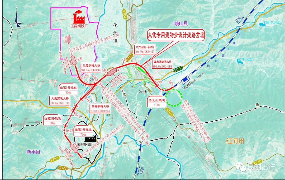 的西靈寺附近設澄江站, 之後沿撫仙湖,星雲湖西岸行進,經江川縣城西側