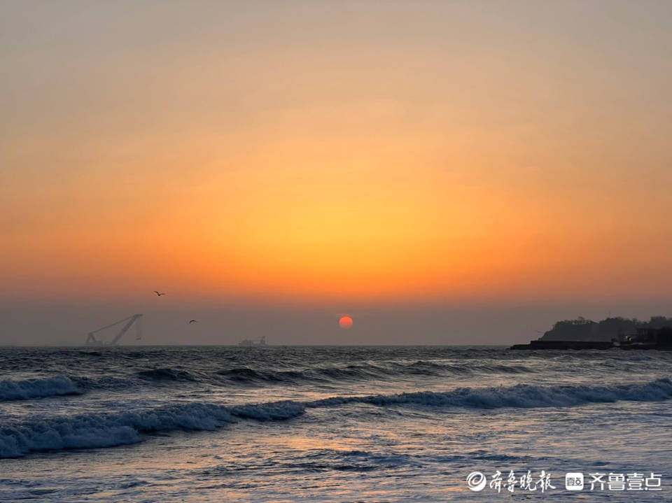 好景山东海天一色飞鸟迎朝霞情报员记录烟台海边的绝美日出
