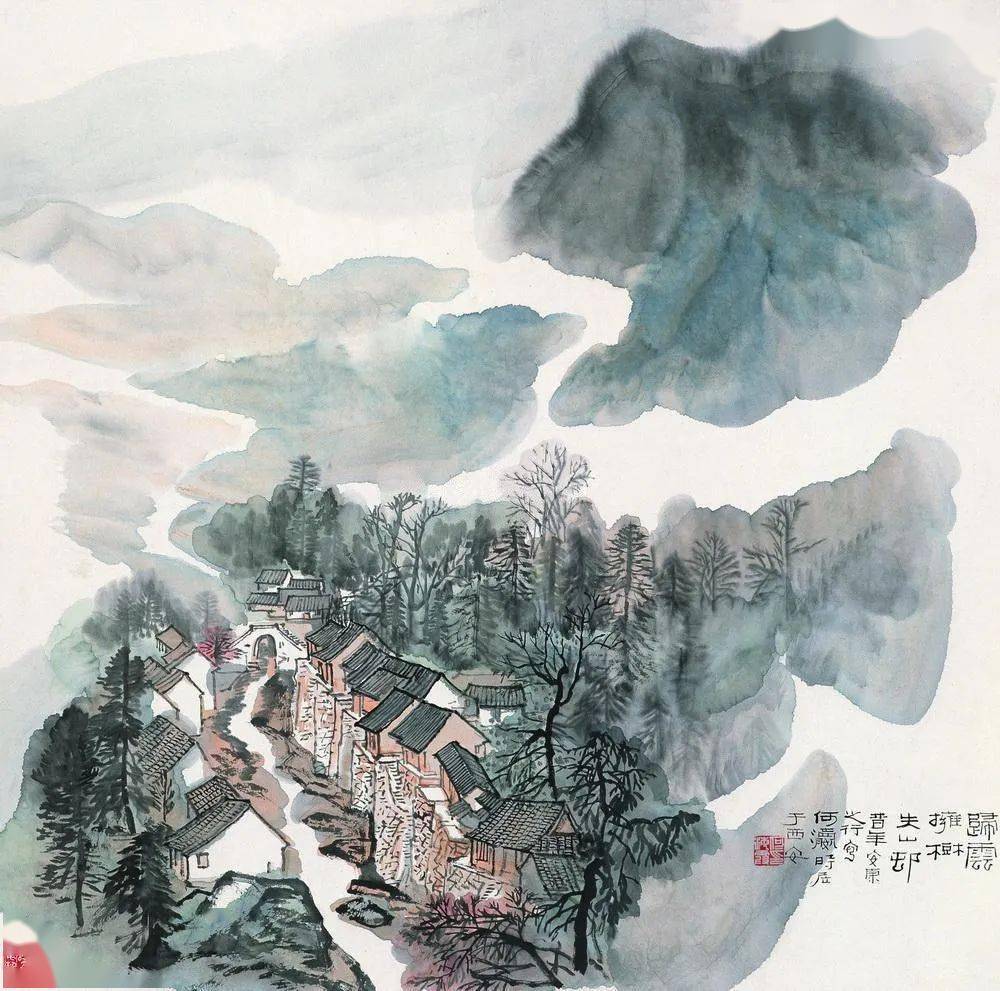 何海霞国画里的小山村意境绝美67
