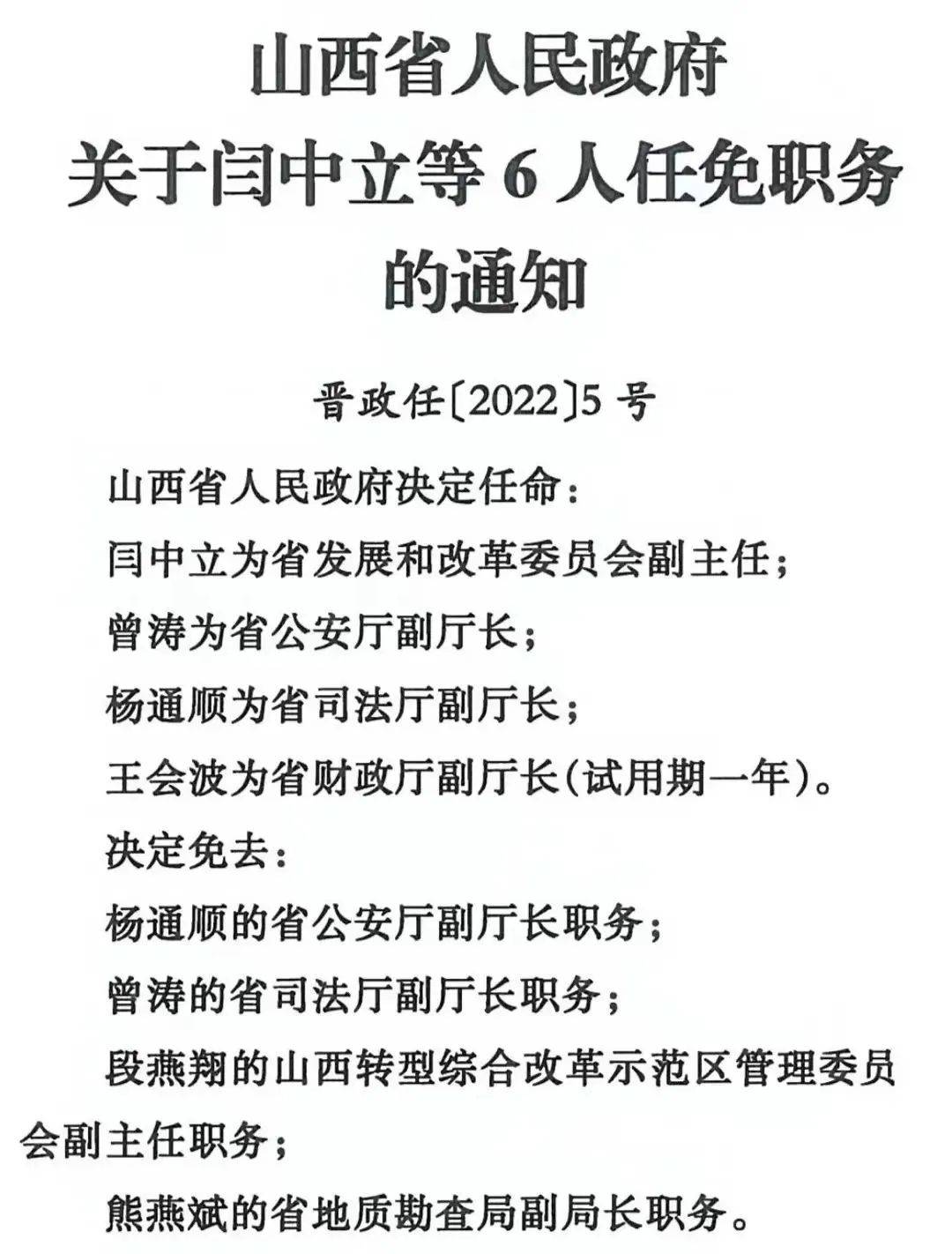 山西省人民政府最新人事任免