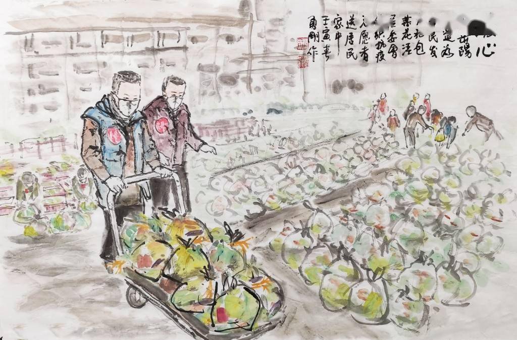 62岁的他提起画笔,用国画记录家乡基层抗疫_王勇刚_上海_受访者