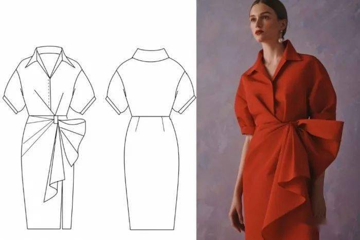 8款褶皱amp荷叶边时尚连衣裙的纸样裁剪图