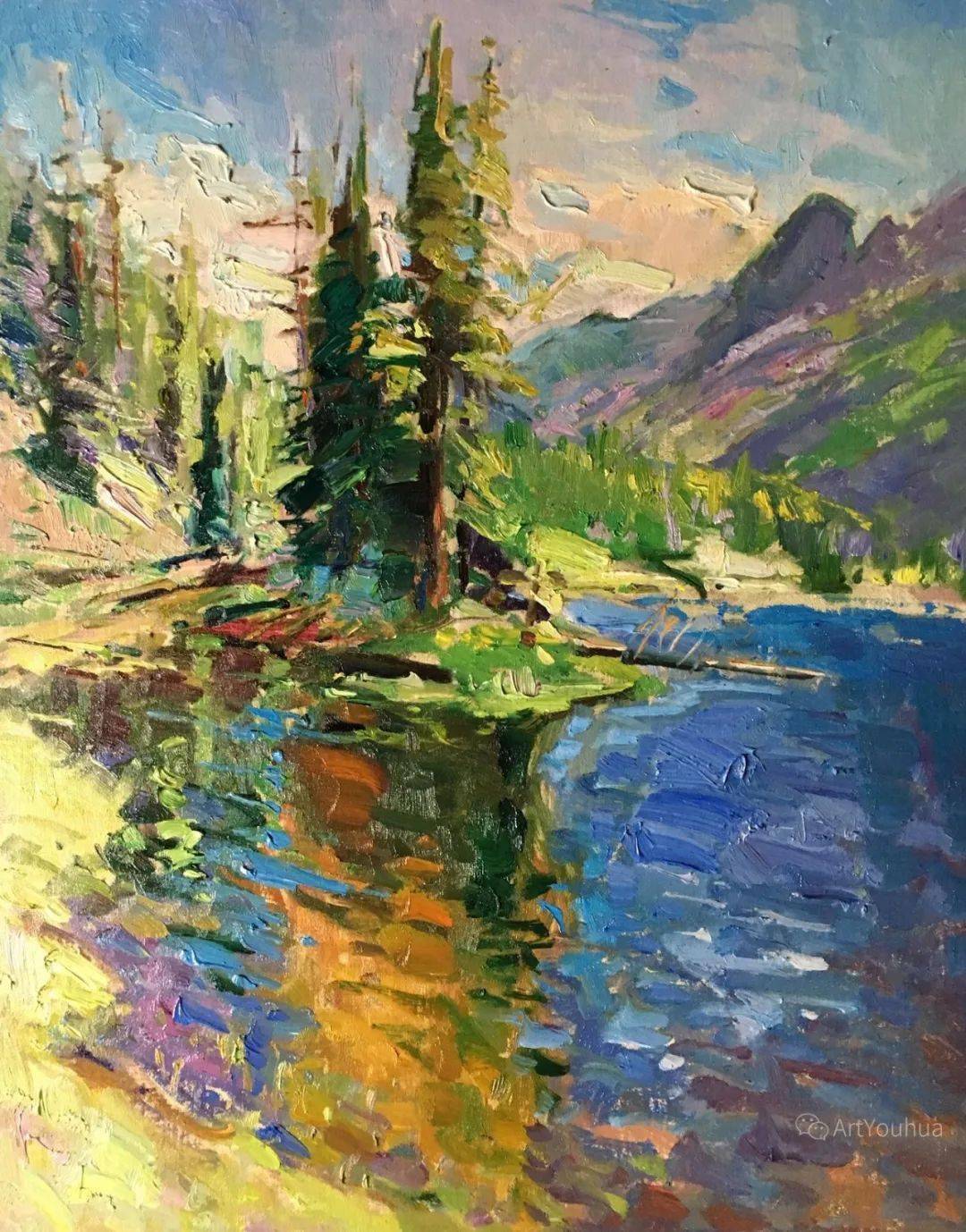 大笔触色彩丰富的风景油画也是美醉了