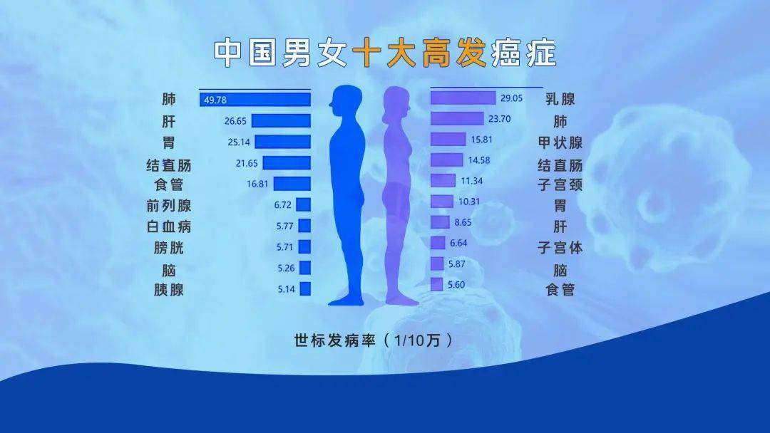 图中可以看出,男女癌症新发病例峰值均在60~79岁.