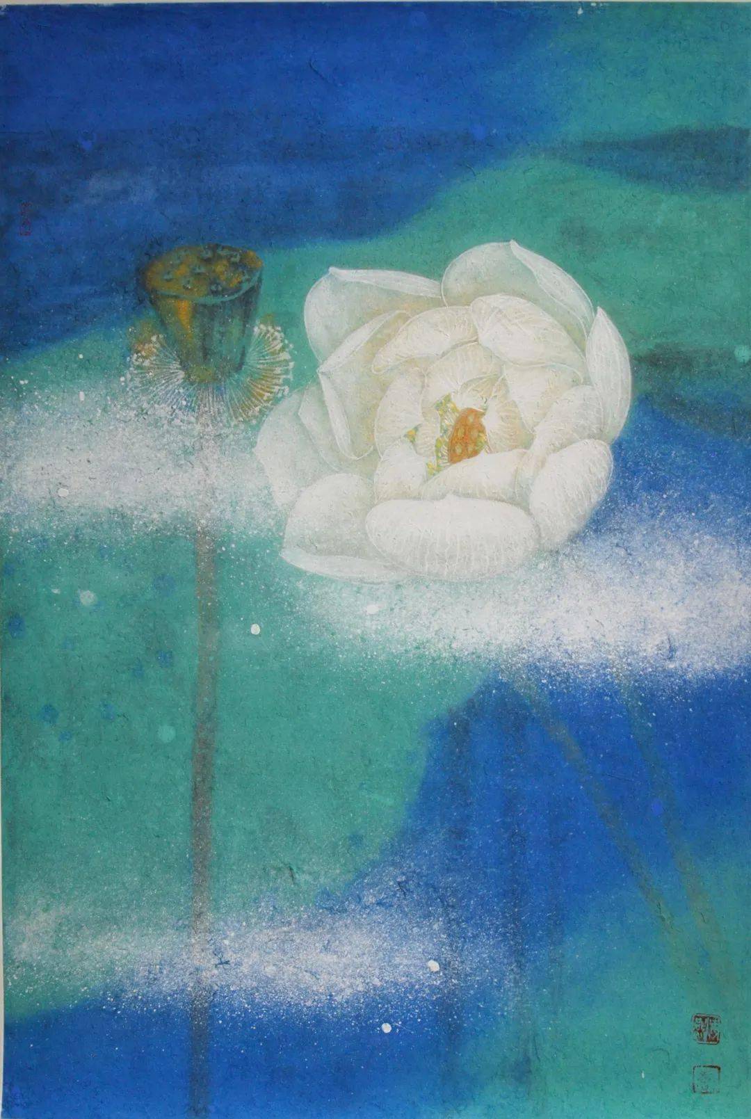 苏雪仪《不染》油画 丙烯70x90cm区淑瑜《莲满乾坤》国画136x68cm邱