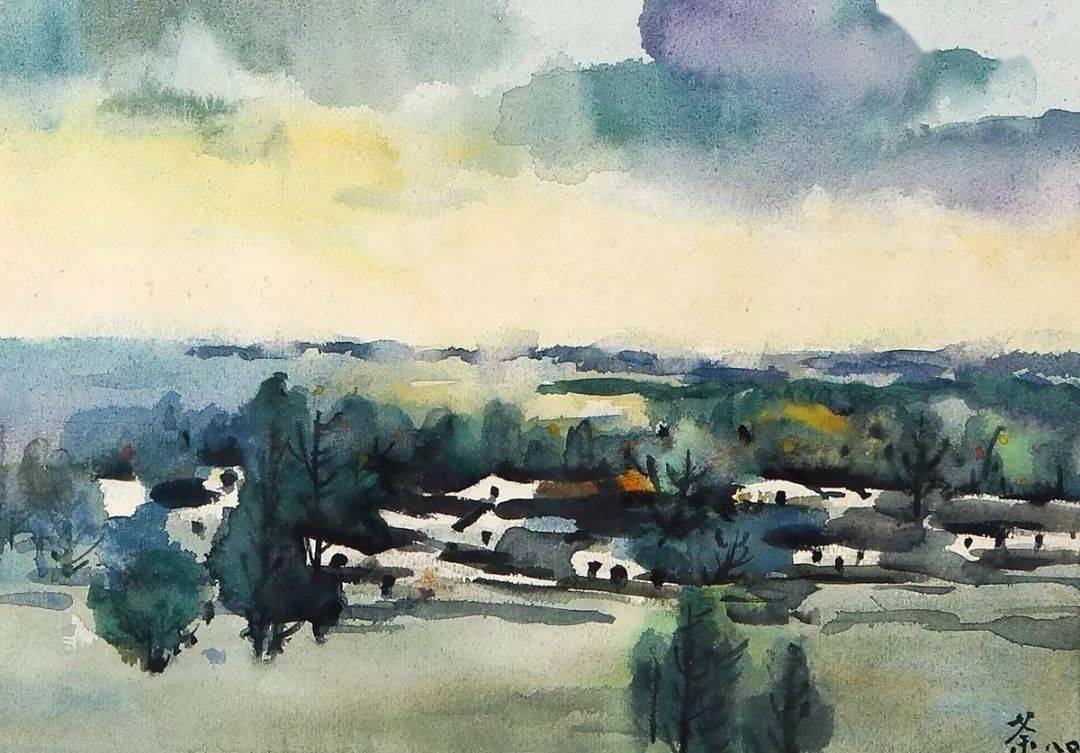 北京一条街吴冠中 水彩庭院吴冠中 水彩寺院冠中款 水彩写生"烟袋斜街