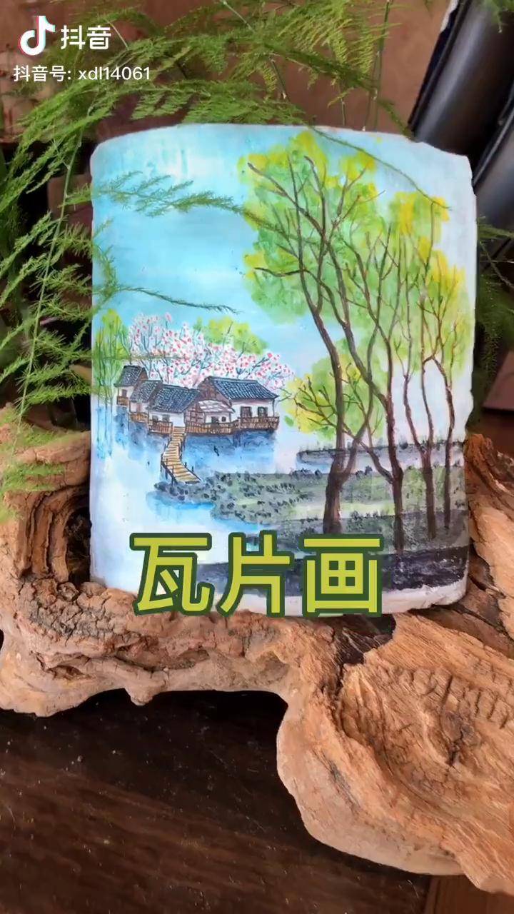 民國時期老瓦片畫江南春98煙雨江南瓦片畫禮品