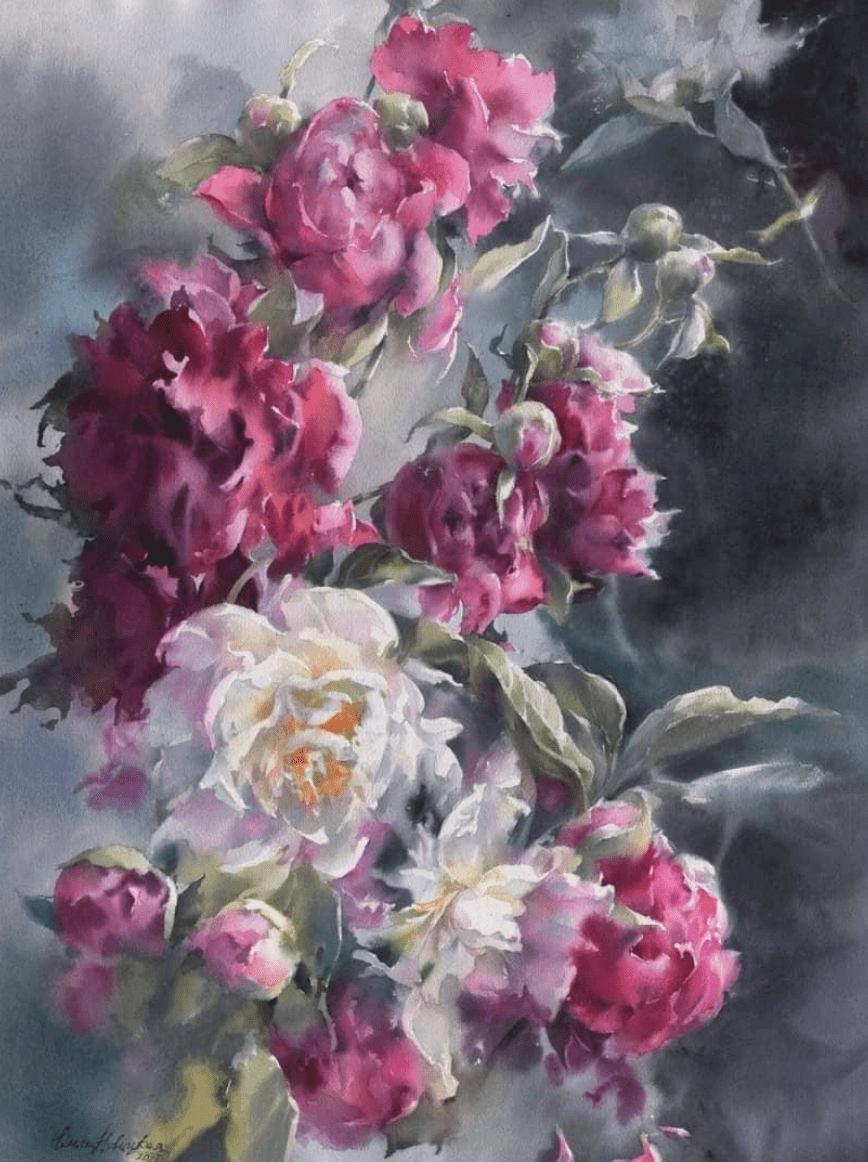 白俄罗斯水彩画家olganovitskaya作品欣赏花卉系列一