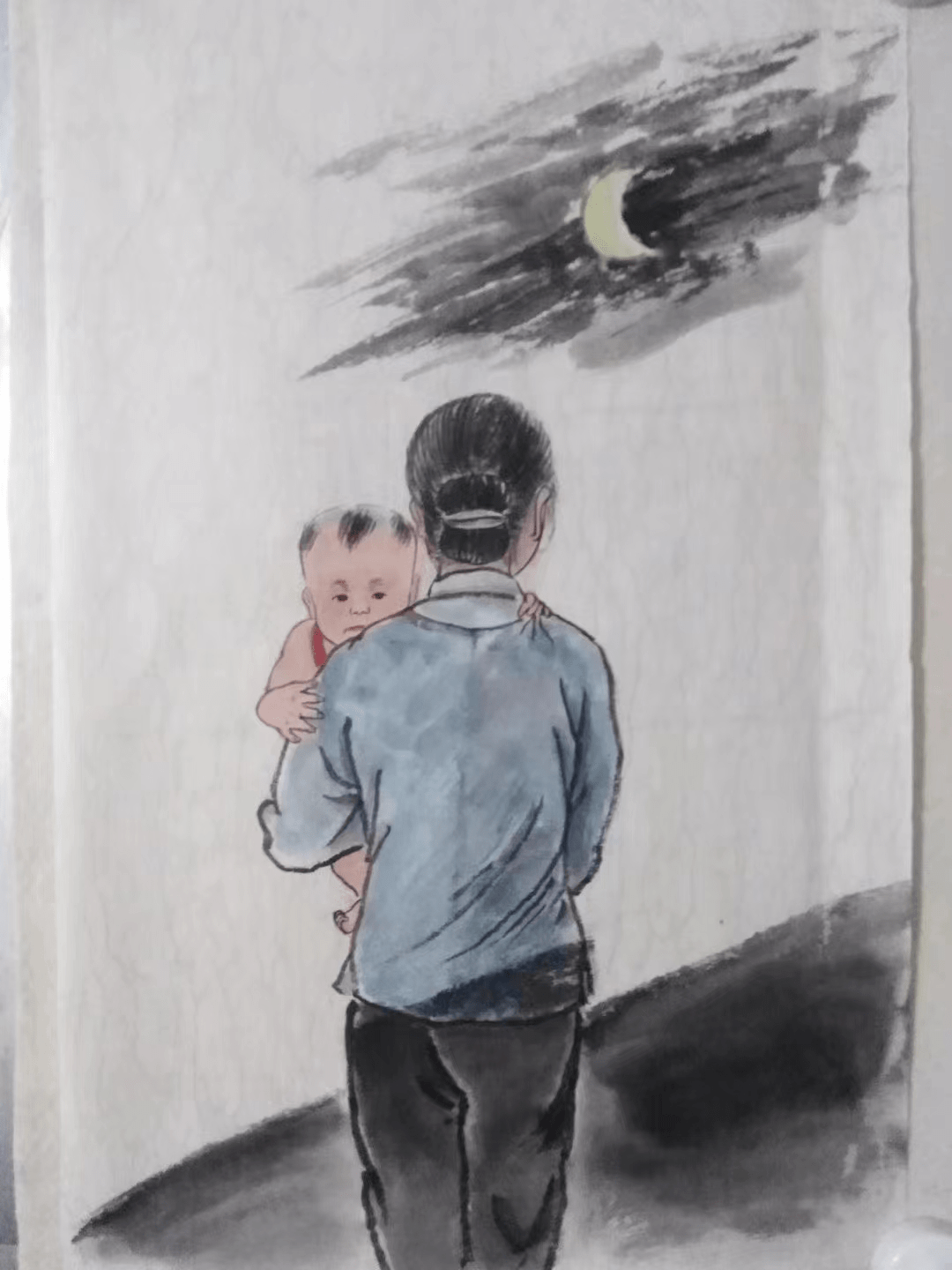 绘画作者:陈延成作者回忆,小时候最喜欢趴在娘的腿