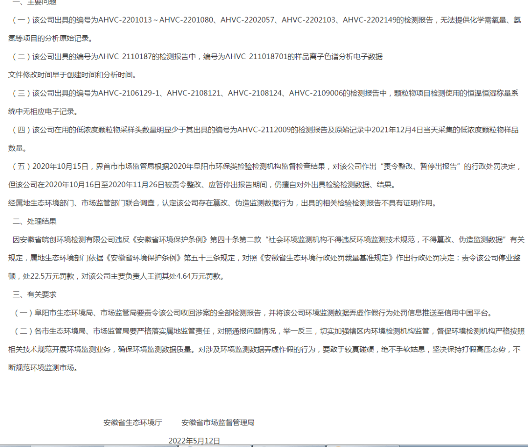 半岛体育app监测公司弄虚作假被推送到信用中国！采样头数量明显少于样品数量等被罚数十万(图2)