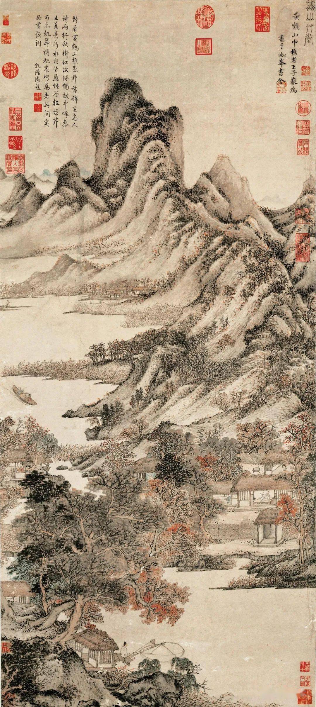 王蒙山水画中树突出线条用笔和墨色层次