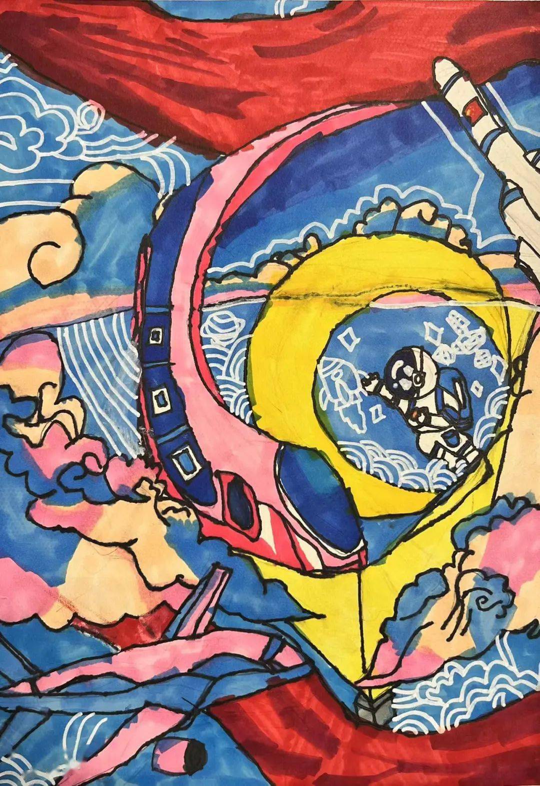 们的画笔充满想象月宫的玉兔守护着天宫站的"中国梦"简单的线条里有幸