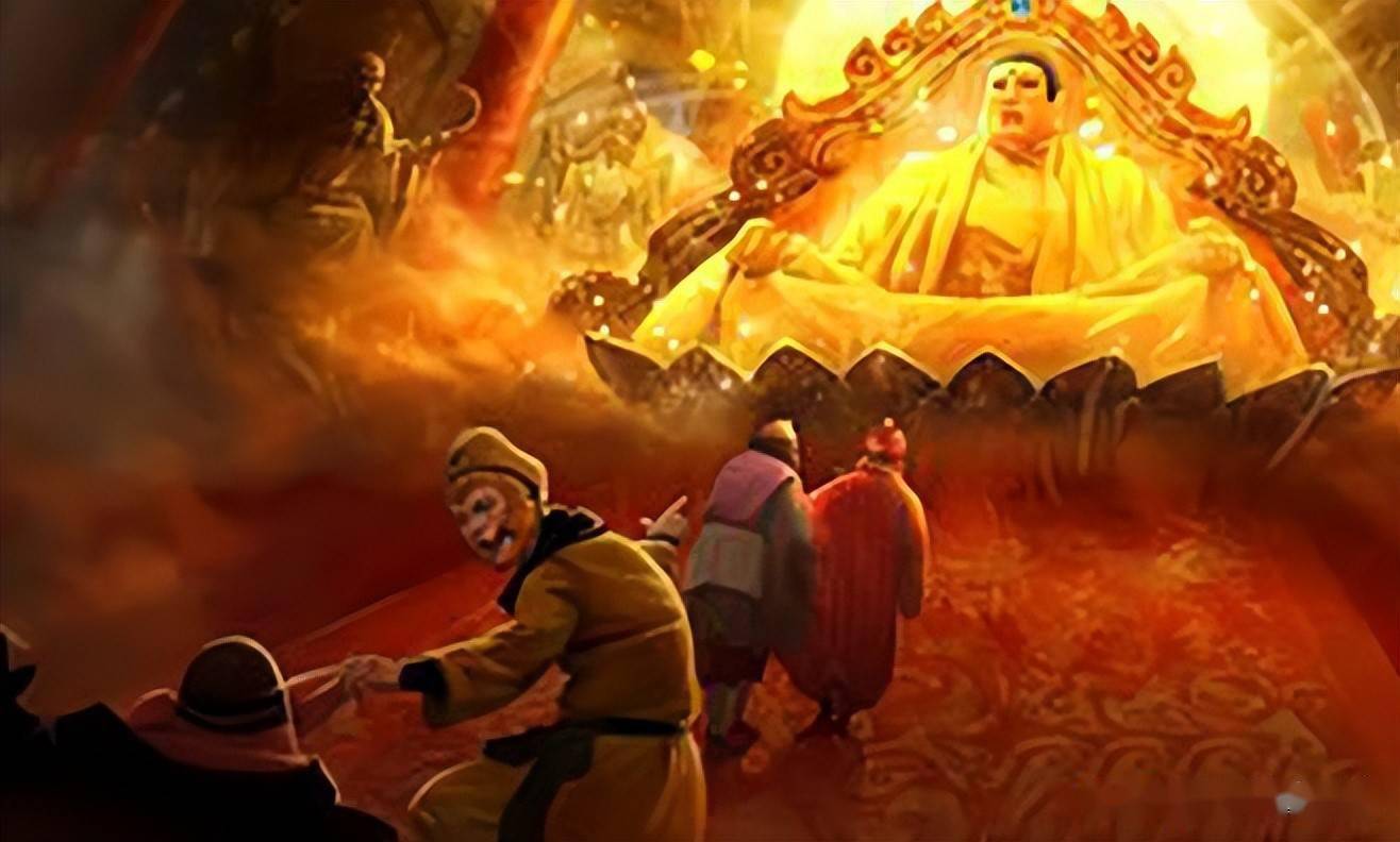 在86版西游记中,玉帝被孙悟空打在桌底下,伸出右手高喊:快请如来佛祖