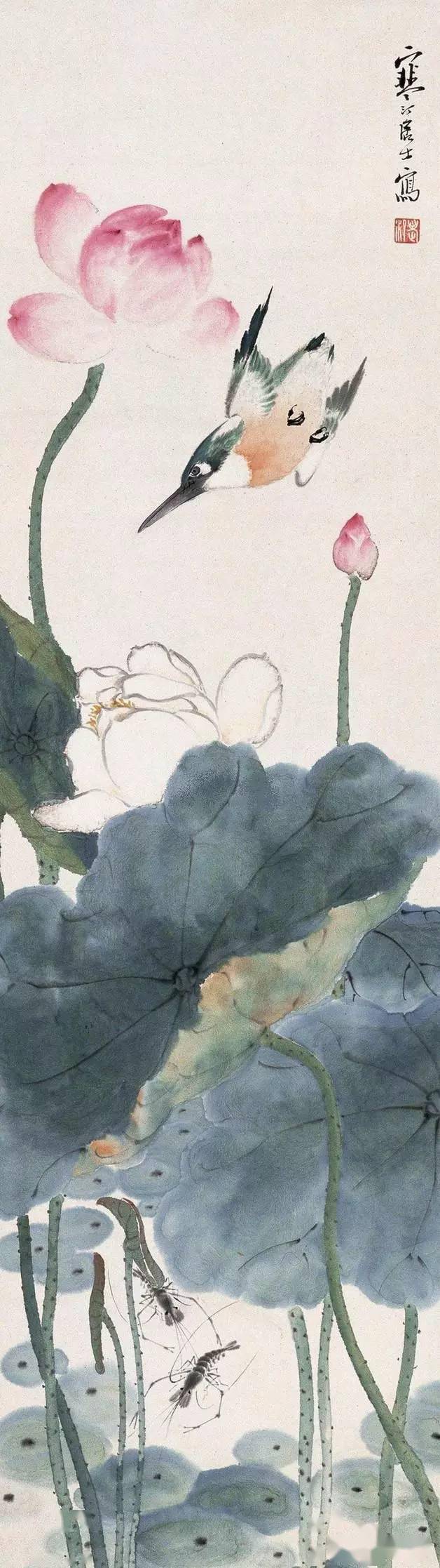 名家笔下的荷花翠鸟,好绝!_国画_萧朗_合作