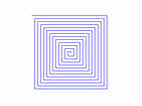 现在请编写程序实现下图中的图案效果:方形螺旋是我们常见的一种螺旋