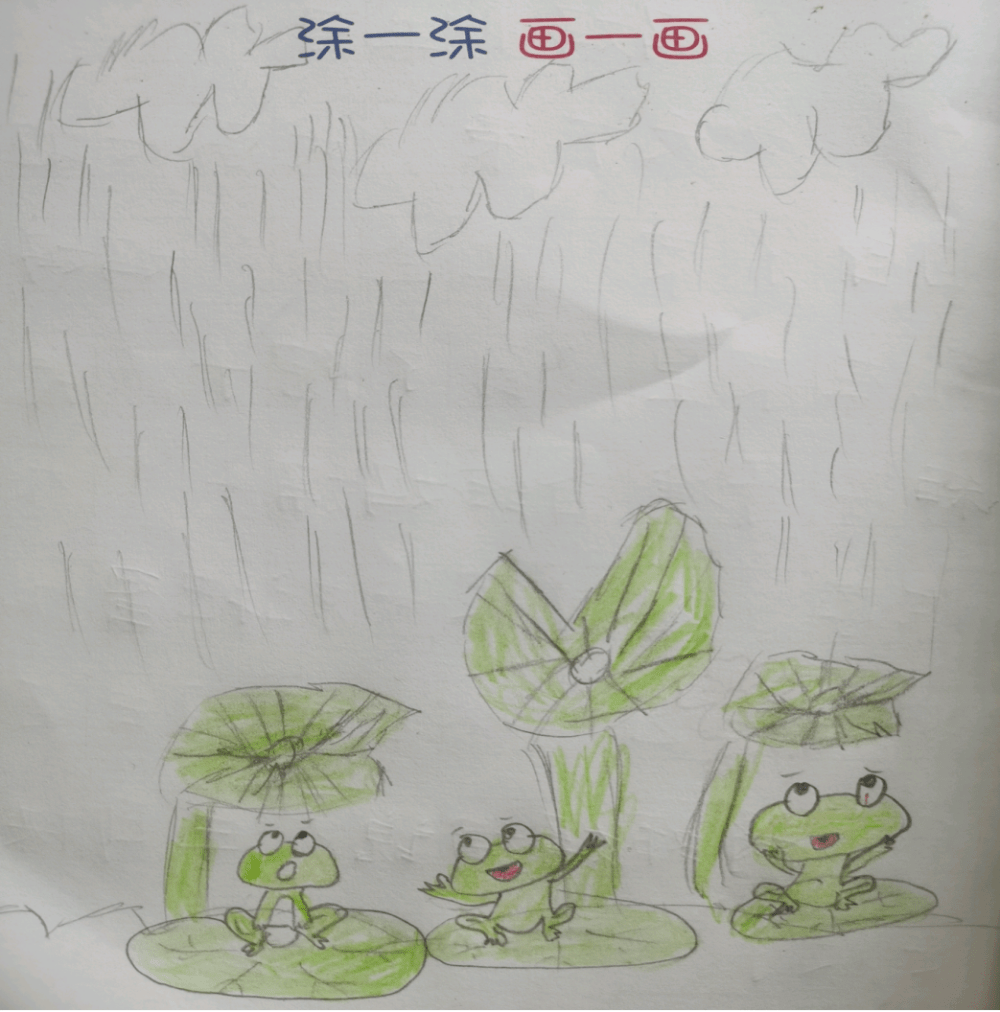 凌云(2)班绘画日记之三只小青蛙_荷叶_池塘_文字