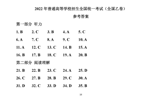 2022年全国乙卷英语真题及答案（图片版）