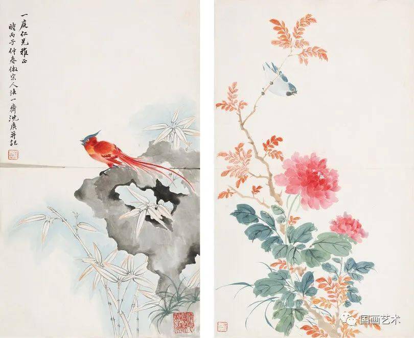 沈一斋花鸟册页,清新养眼_王震_吴昌硕_任伯年