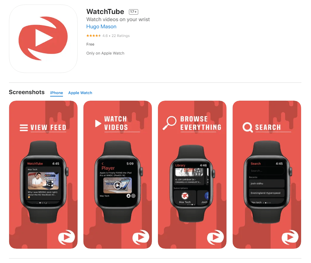 Apple Watch小屏能看YouTube视频了