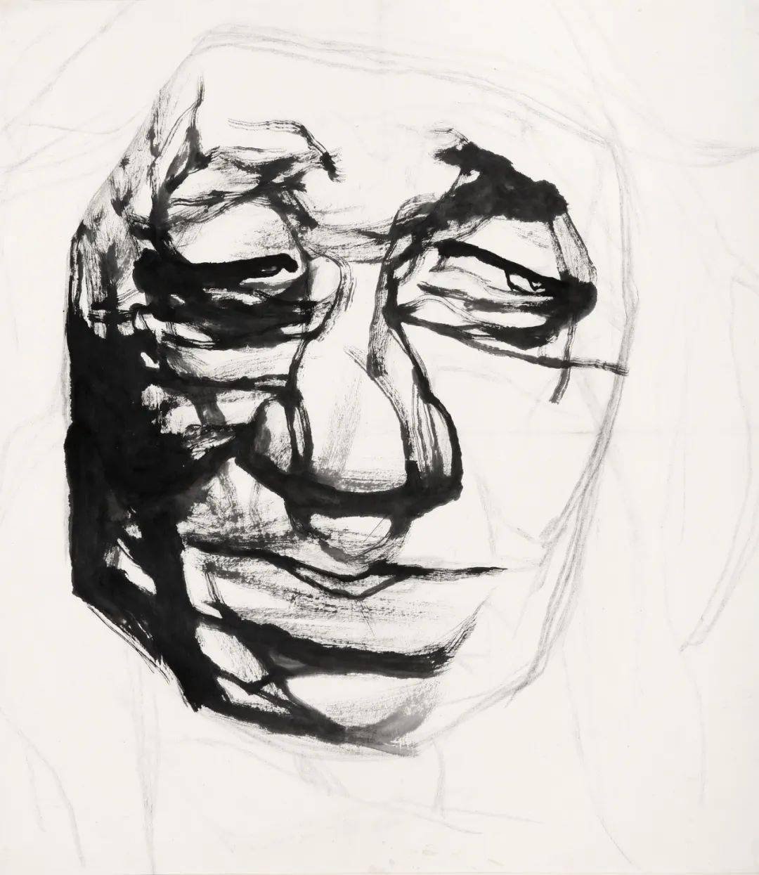 《藏民头像43》李伯安纸本水墨 84cm×95cm 1989