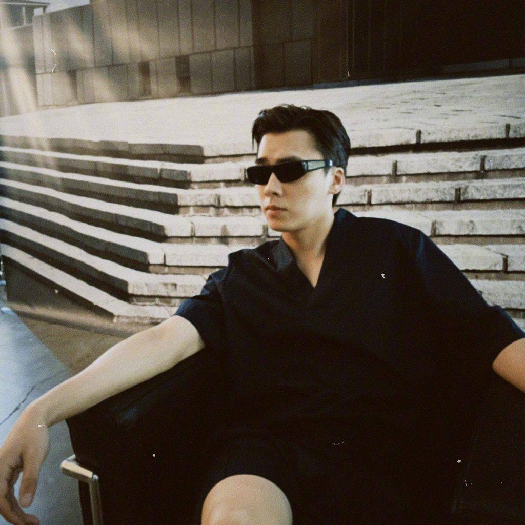 李易峰背头造型写真公开身穿黑色衬衫搭配黑色短裤