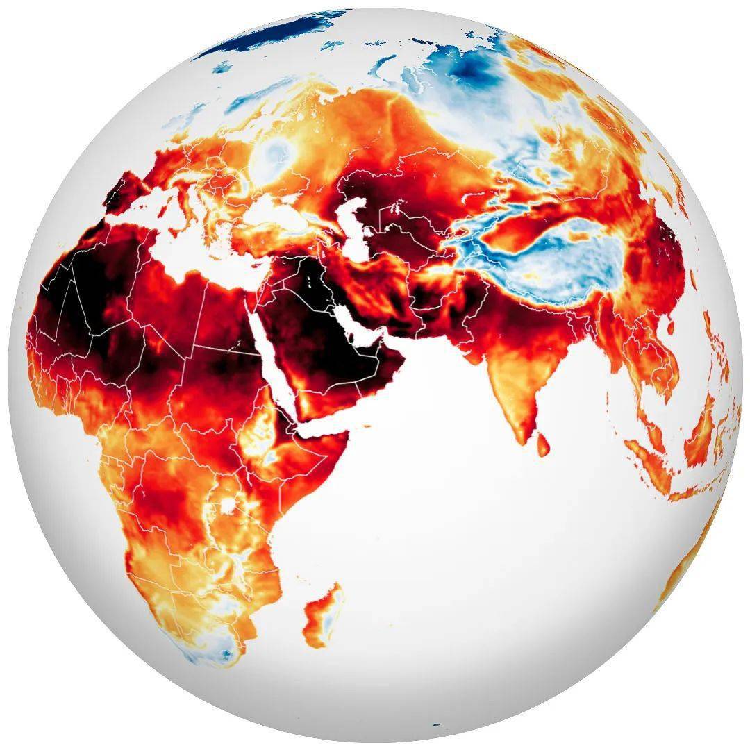 上面的地图显示了2022年7月13日东半球大部分地区的地表气温