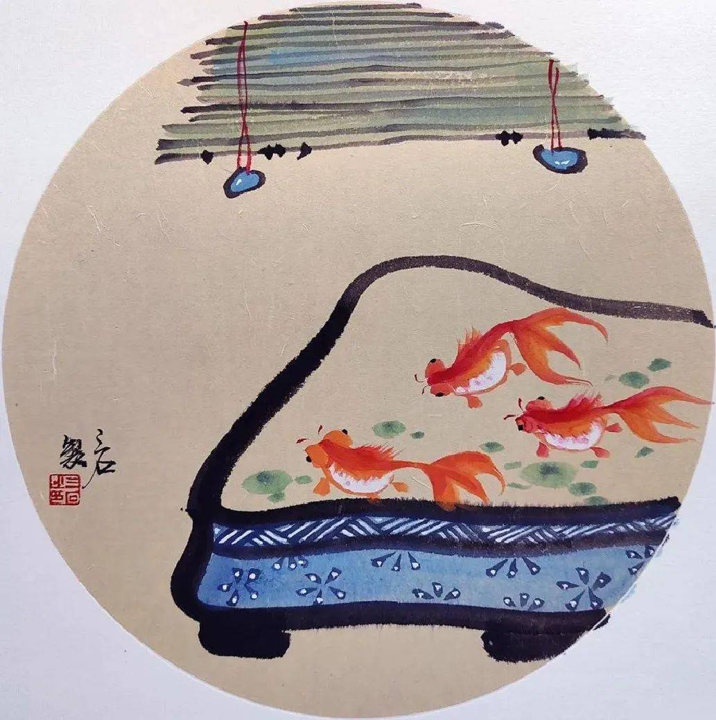 【国画教程】写意《鱼儿水中游》_金鱼_鱼缸_大号