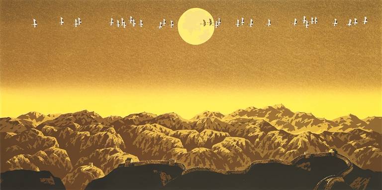 60×120cm 2006年《云与影 套色木刻 57×67cm 1986年《北方九月》